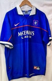 NIKE RANGERS FC Men's Blue Short Sleeve Football Shirt 1997 99 Size XL CG C51