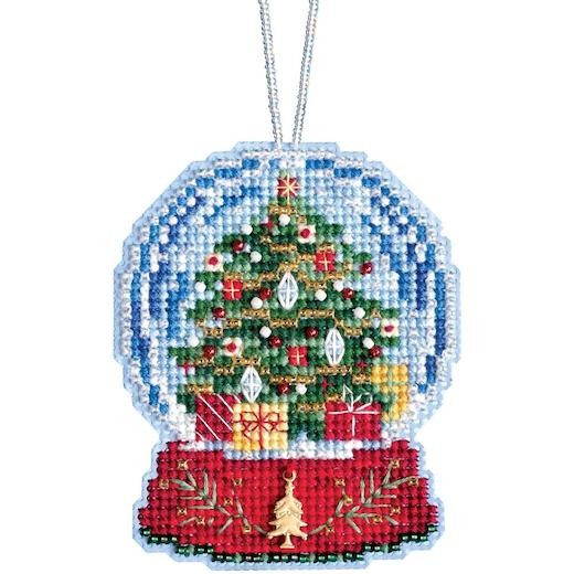 Mill Hill 14ct Cross Stitch Ornament Kit 3.25""x2.5"" - Christmas Tree Snow Globe