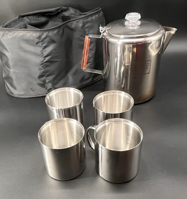 Wenzel Coffee Pot Percolator Mugs Campfires Outdoor Camping W/ Bag