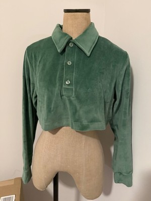 Re/Done Cropped Velour Polo in Basil Size M
