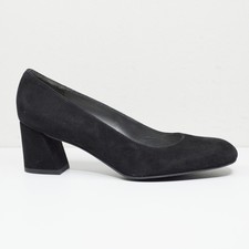 STUART WEITZMAN Suede Block Heel Pumps Round Toe Corpcore Career Black Sz 7.5