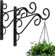 Pack of 2 Black Iron Outdoor Hanging Brackets Wall Hooks Bird Feeder Lanterns