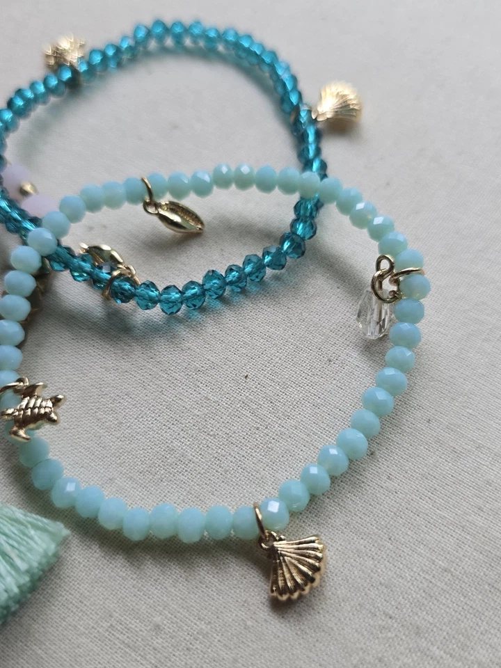 Pulseras de verano elásticas con cuentas, joyería turquesa origami búho, juego de 3 playeras Foto 3 de 4