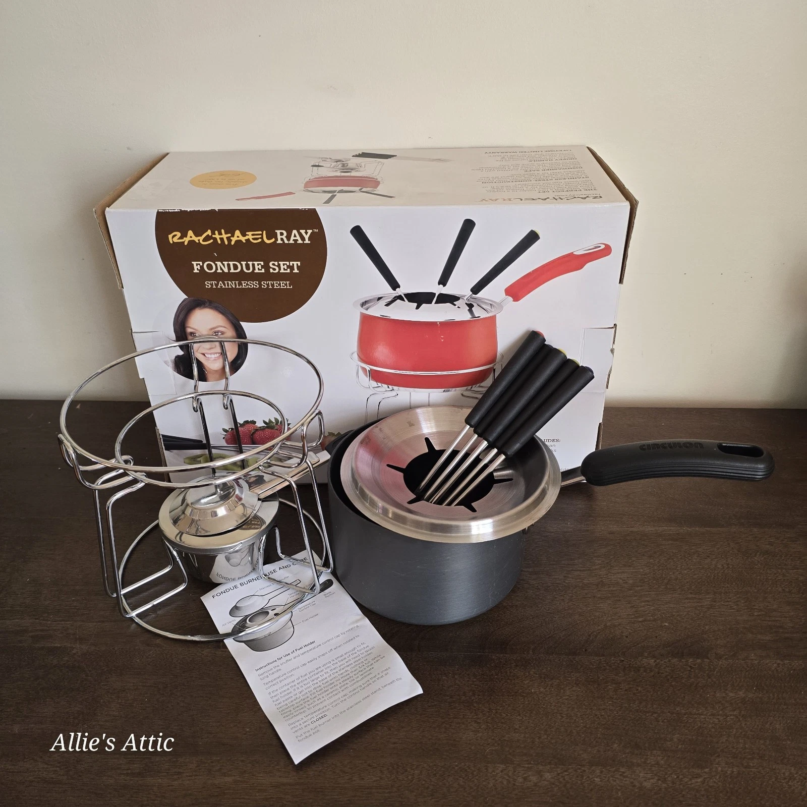 Rachael Ray Stainless Steel Black Metal Fondue Set Complete With Box 2Q