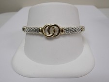 Designer LAGOS Sterling Silver 18K Signature Caviar Beaded Interlock Bracelet
