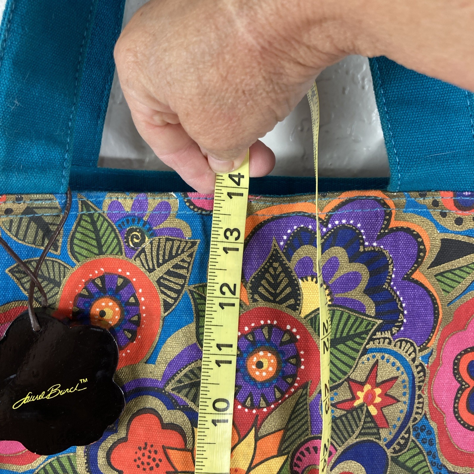 Sun N Sand Large Canvas Tote Bag Laurel Burch Floral Print End Pockets Zippered