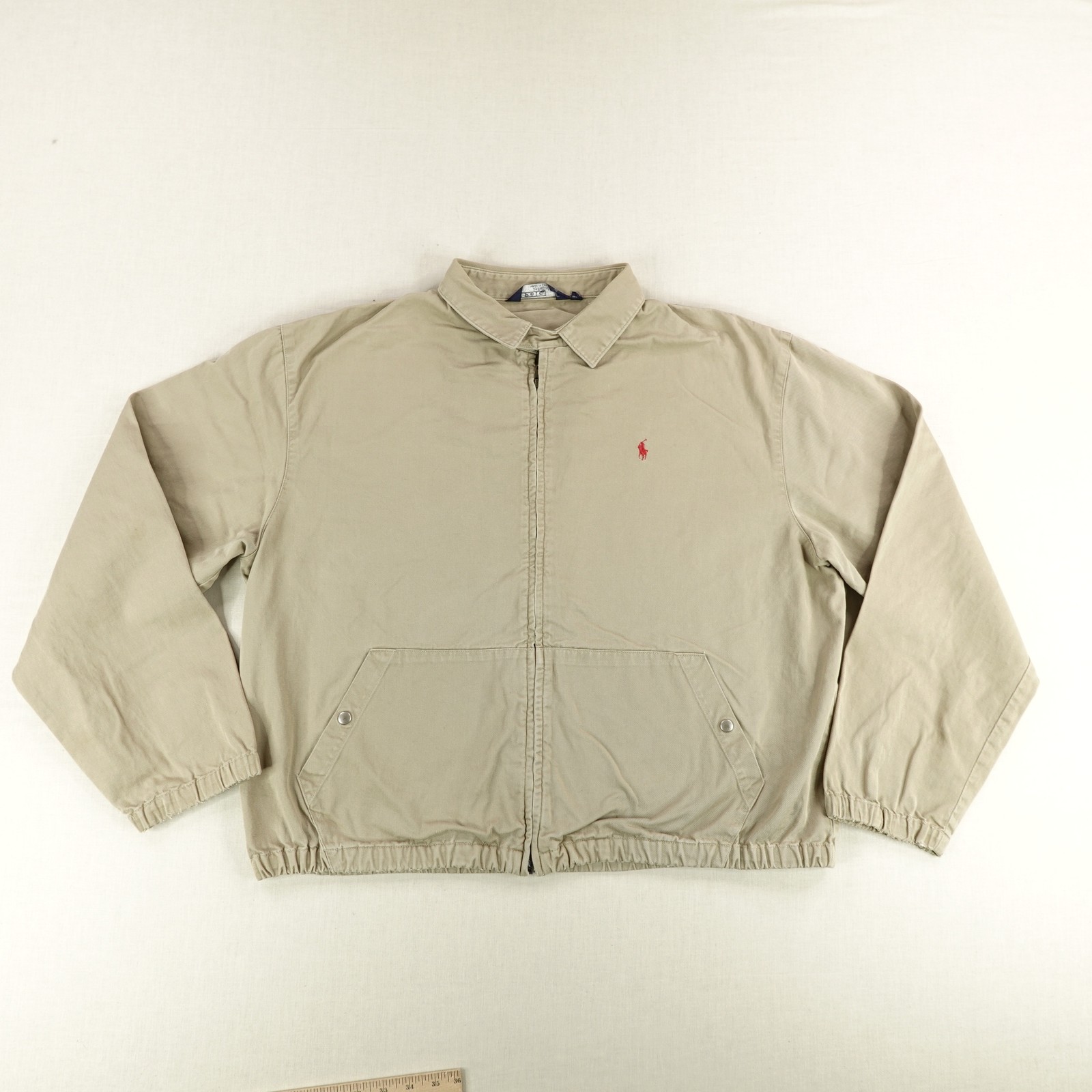 Giacca Polo Ralph Lauren vintage uomo XL kaki rosso pony bi swing cappotto USA anni 90