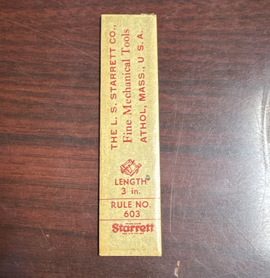 Starrett No. 603 3in Rigid Rule Inch Graduation Tempered Steel