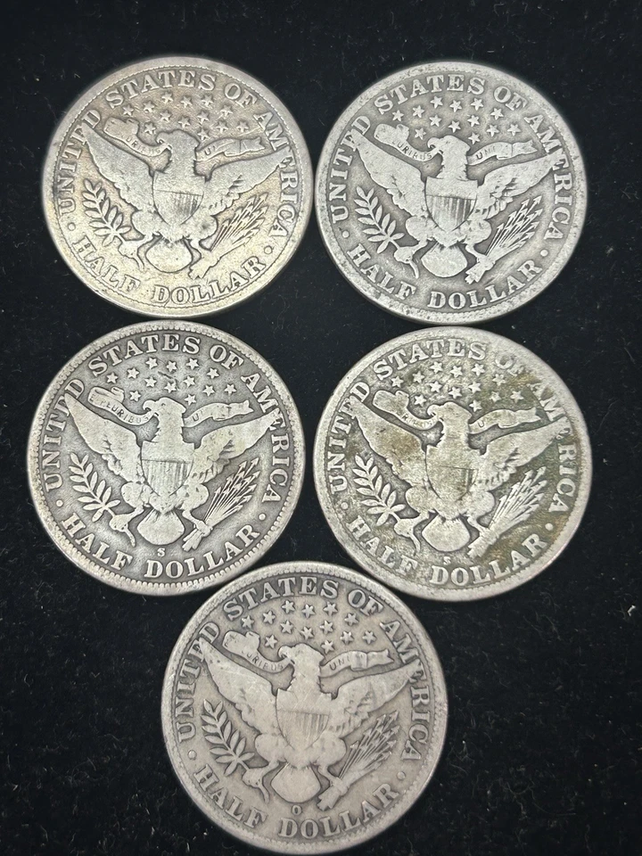 Lote de (5) medios dólares de peluquero SASA de borde completo bueno + 50C Foto 2 de 2