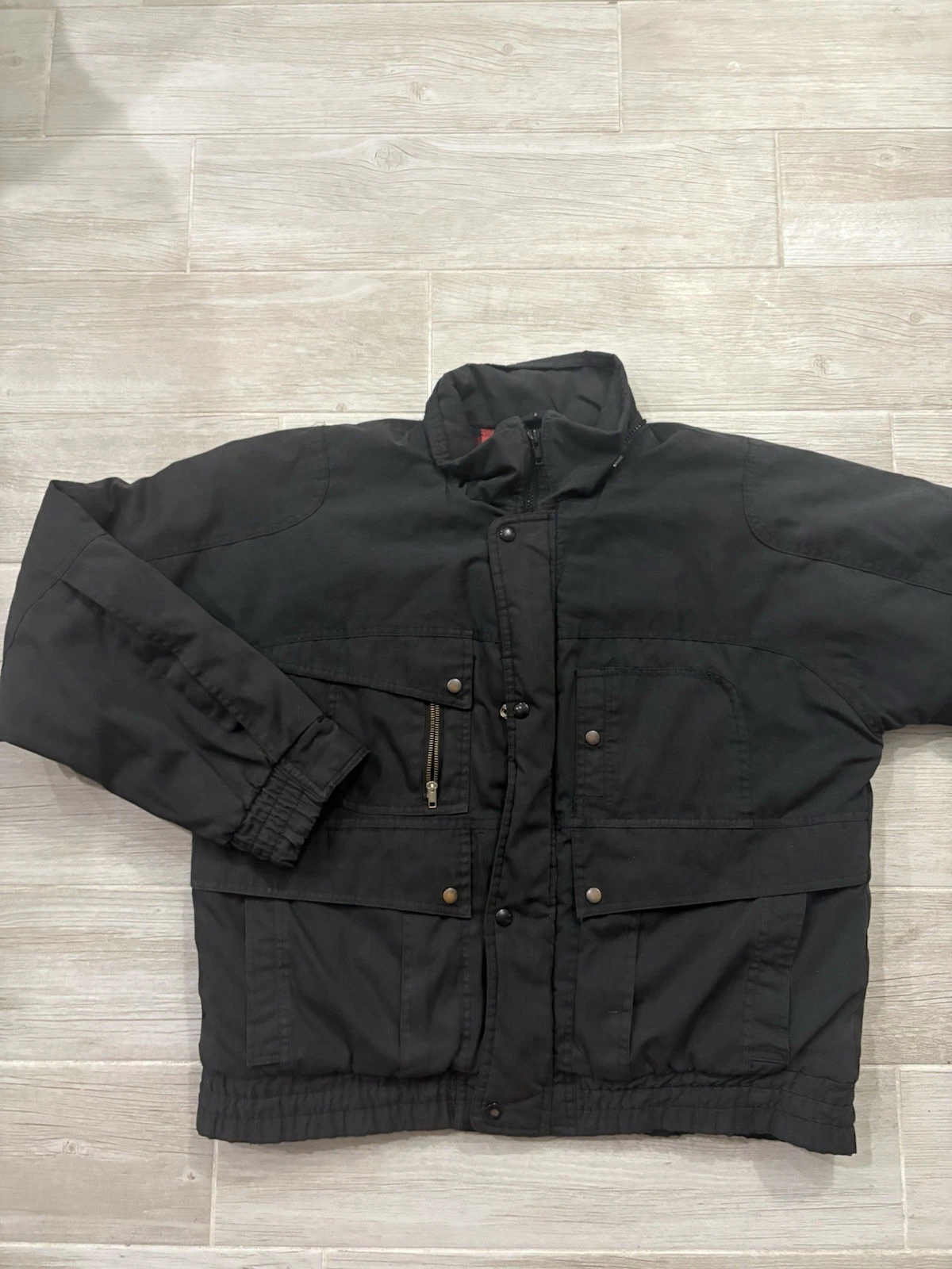 Windbreaker Black Waterproof Bomber Jacket Men's XL Zipper Button Stand Collar