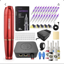 Wormhole Rotary Tattoo Pen Kit Red/Black Adjustable Voltage w/ Power, Pedal