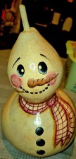 Handpainted 12" Gourd Snowman W/scarf.. Signed By Artist