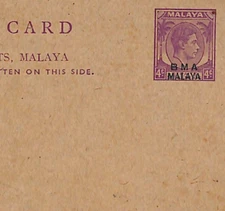 MALAYA BMA Unused KGVI Postal Stationery Card 4c{samwells-covers}WM22