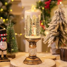 Christmas Snow Globes Lantern with Music USB Lined Operated Snow Globe LED Flame