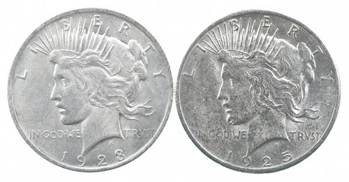 1923 & 1925 & Peace Silver Dollar $1 Bullion Collection Lot *869