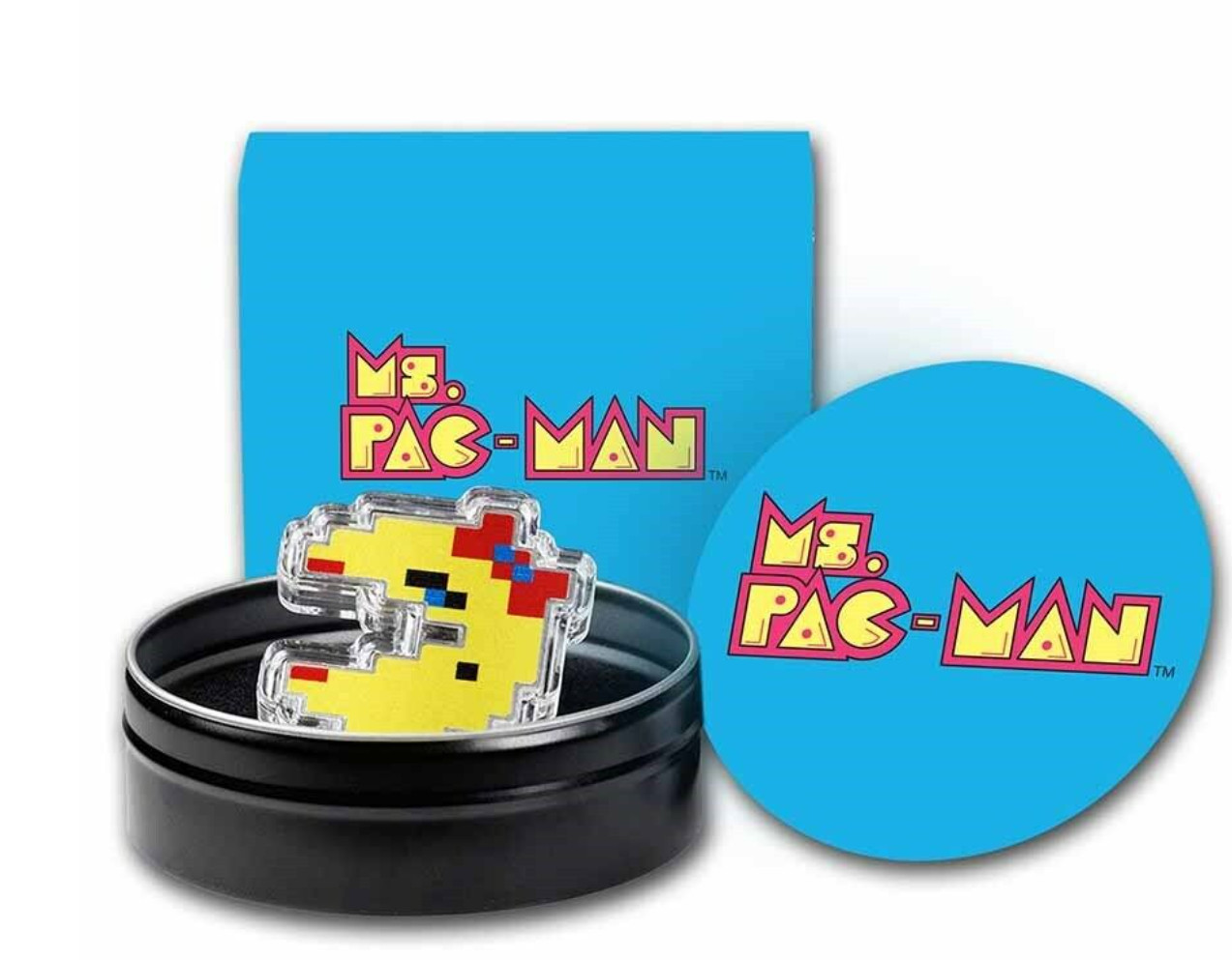 2022 Niue $2  Ms Pac - Man Shaped and Colorized 1oz Silver Sealed