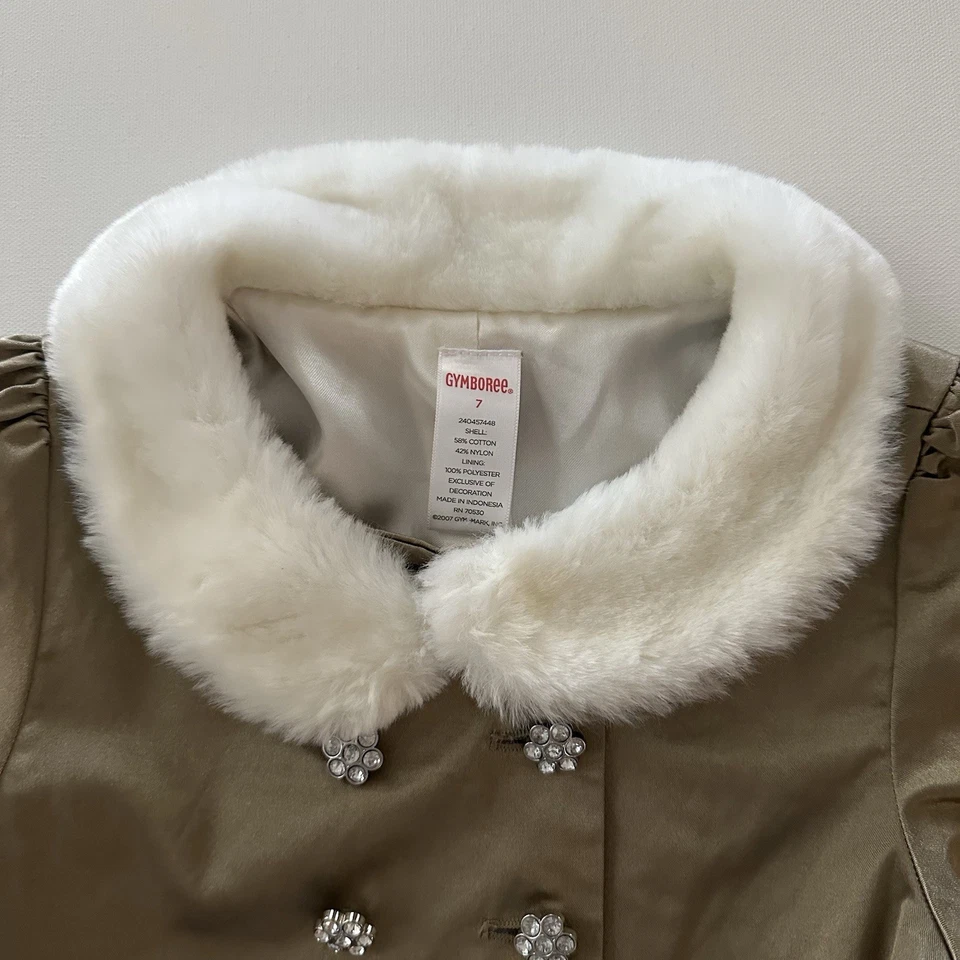 Chaqueta Blazer Gymboree Niñas 7 Dorado Cuello de Piel Sintética Vacaciones Ocasión Especial Foto 3 de 4