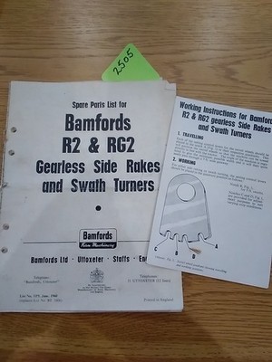 Bamford R2 RG2 getriebelose Seitenschwader & Schwadwender Ersatzteilliste