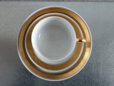 Sammeltasse Gedeck 3-teilig Fine China Porzellan Lichte GDR weiß goldfarben 