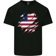 Camiseta de algodón ligero Torn Liberia Flag Liberian Day Football para hombre