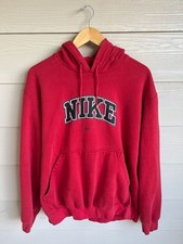 Vintage Nike Spellout Center Swoosh Embroidered Red Pullover Hoodie Sweatshirt