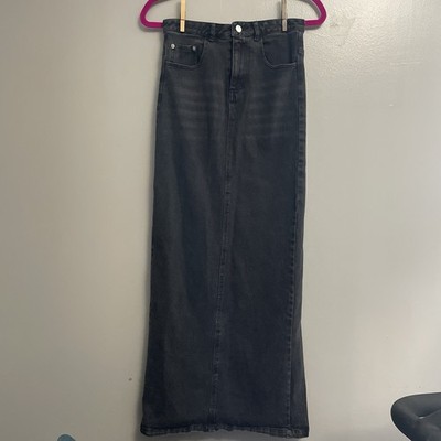 Women s Emory Park Black Denim Skirt Full Maxi Small Slit In Back Summer