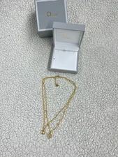 Christian Dior Clair D Lune Heart Necklace Gold Double Chain Crystal Charm YK317