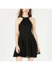 B DARLIN Womens Short Dress Black Strappy Button Closure Line Juniors 34