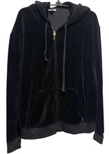 Juicy Couture Black Velour Zip Front Long Sleeve Hoodie Track Jacket No Bling M