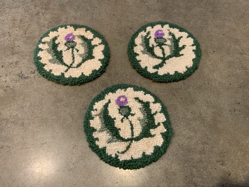 Vtg Wool Coasters Scottish Thistle 4” Flora’s Lot Of 3