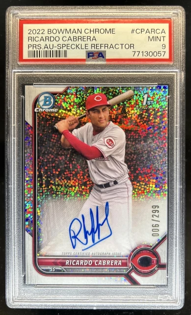 2022 Bowman Chrome Ricardo Cabrera Auto Speckle Refractor 1st #/299 Reds PSA 9