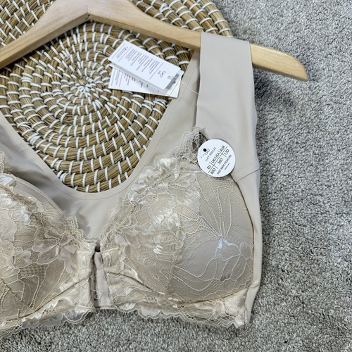 NWT Lucy Breeze Wire Free Lined Bra Lace Front Close Super Soft in Beige 36D - Picture 3 of 10