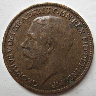 GREAT BRITAIN 1918 KING GEORGE V BRONZE ONE FARTHING COIN (KM# 808.2)