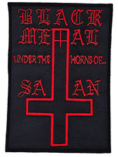 BLACK METAL UNDER THE HORNS OF SATAN RED squared border EMBROIDERED PATCH