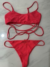 Lovers + Friends Red Adjustable Strap Bikini Bralette Set Nylon Elastane Size M