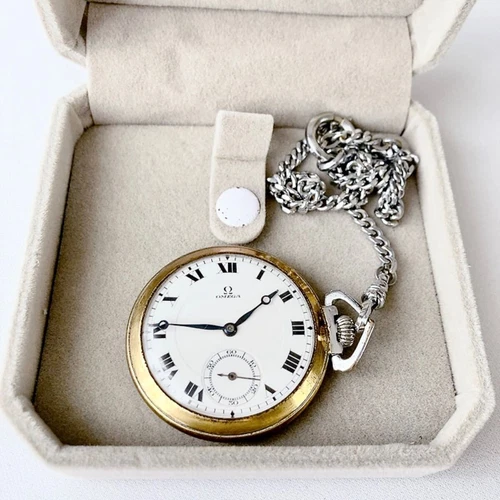 Omega Pocket Watch Klassischer Gold Weiß Manuell Gewunden Herren Uhr Auth Werke