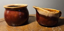 Hull Pottery Oven Proof Brown Drip Glaze Creamer and Sugar Bowl Set USA Vintage 
