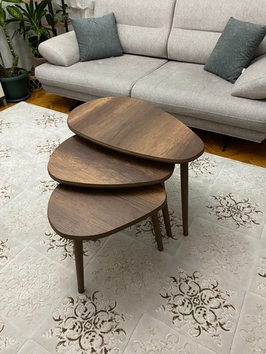 Modern Stylish Wooden Nesting Table Set Minimalist Design, Natural Wood Finish - Picture 9 of 13