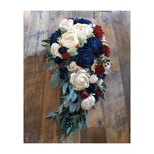 Navy Burgundy Sola Wood Cascade Bridal Bouquet Artificial Wedding Prom Flowers