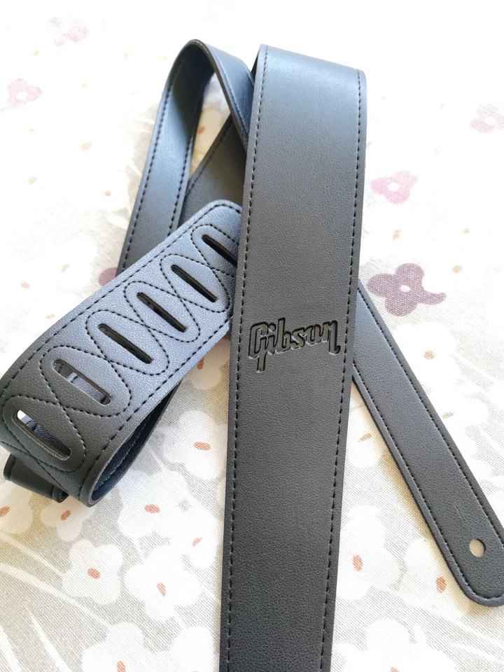 Fit Gibson 2.3" largura ajustável couro ecológico alça de baixo guitarra elétrica - Preto - Imagem 3 de 4