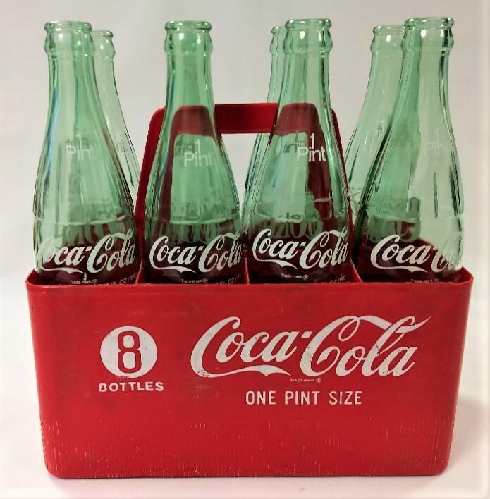 Coca Cola 8 Pack 1980s Carton w 16 Oz Bottles - OK, MI, WV, MA, IN