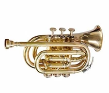 QUEENBRASS Pocket Trumpet 3 Valve's Pro Shinning Brass with Mouth Piece NICE,.