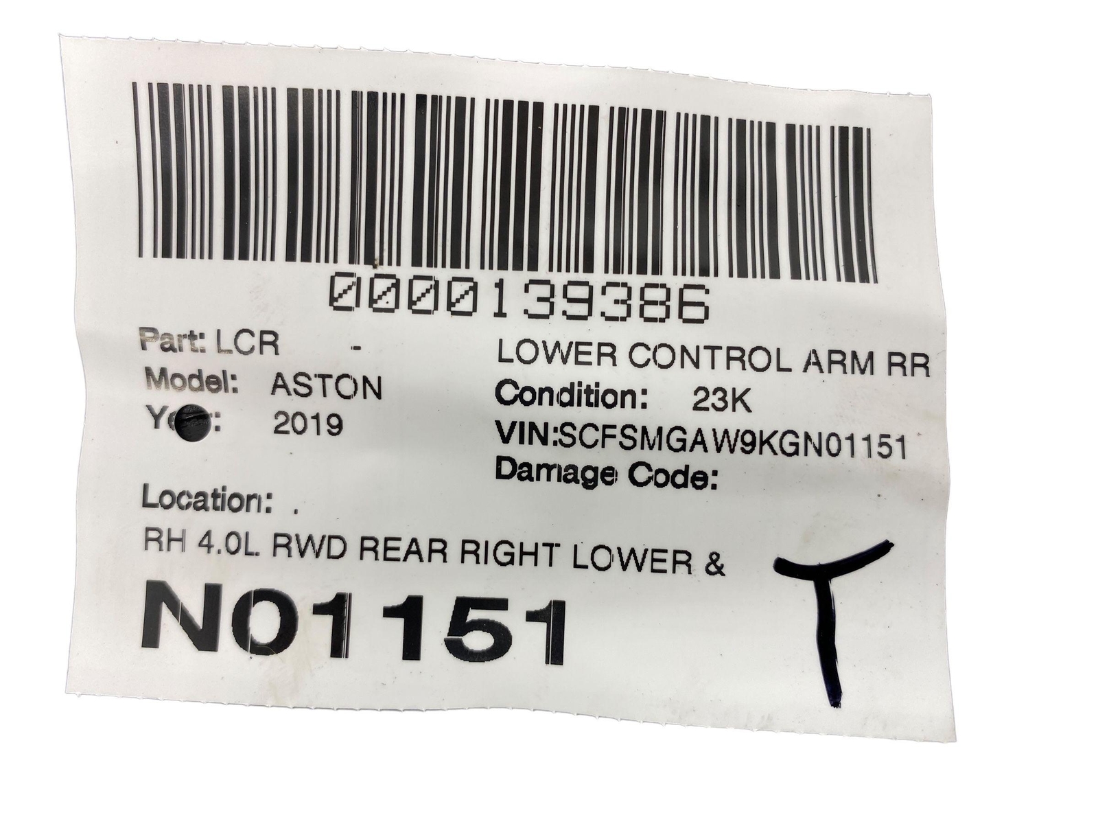 2019 ASTON MARTIN VANTAGE OEM RWD REAR RIGHT LOWER & UPPER CONTROL ARM SET (3)