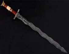 BEAUTIFUL CUSTOM HANDMADE 34 INCHES DAMASCUS STEEL HUNTING SWORD WITH SHEATH