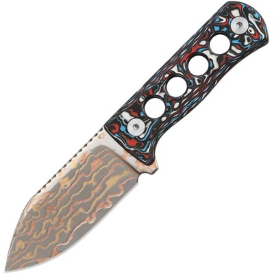 QSP Knife Canary Neck Fixed Knife 2.5'' Copper Damascus Steel Blade Carbon Fiber