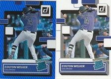 2022 DONRUSS COLTON WELKER 3B ROCKIES RATED ROOKIE #56 BASE & BLUE FOIL LOT OF 2