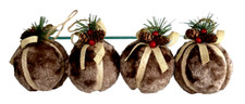 4 Christmas Ornaments Faux Fur & Burlap Holly...