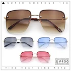 Womens Rimless Rectangle Rhinestone Heart Jewel Studded Lens Metal Sunglasses