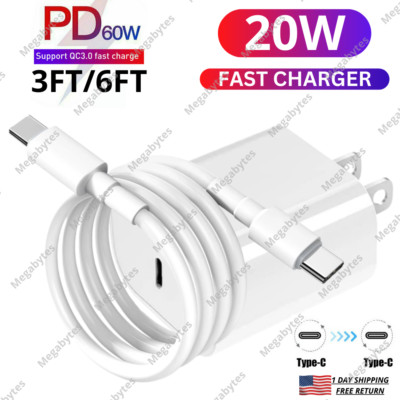 USB C To Type C Fast Charger Dual Charge 20W PD Power Adapter For Samsung Google