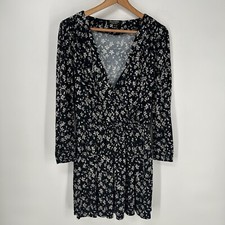 Juicy Couture Dress Womens Medium Black Long Sleeve Faux Wrap Floral